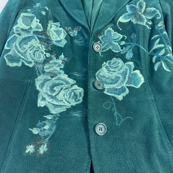 Le Chateau Y2K Green Suede Floral Embroidered Fully Lined Jacket Size XS - Picture 13 of 14